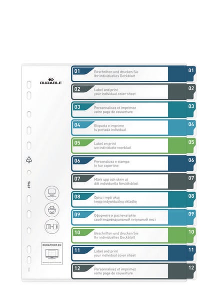 Durable 679627 Register DIN A4+ 1-12 Mehrfarbig 12 Registerblätter 679627