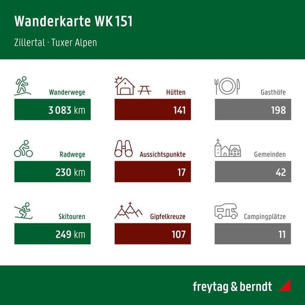 Zillertal, Wander-, Rad- und Freizeitkarte 1:50.000, freytag & berndt, WK 151