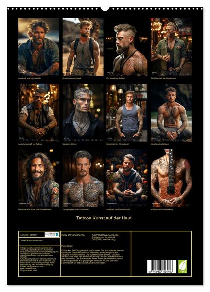 Produktbild: Tattoos Kunst auf der Haut (hochwertiger Premium Wandkalender 2026 DIN A2 hoch), Kunstdruck in Hochglanz