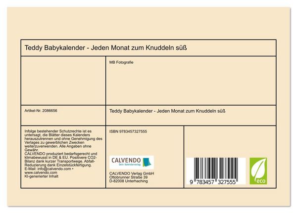 Produktbild: Teddy Babykalender - Jeden Monat zum Knuddeln s&uuml;&szlig; (Tischkalender 2026 DIN A5 quer), CALVENDO Monatskalender