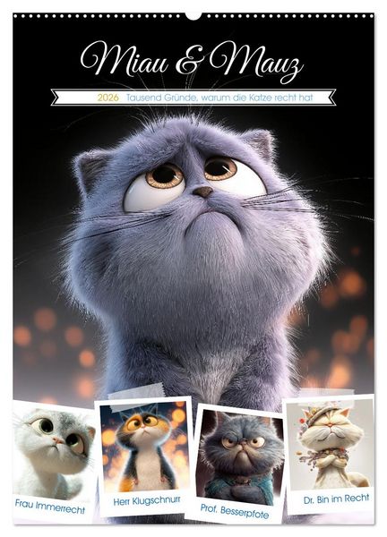 Produktbild: Miau & Mauz (Wandkalender 2026 DIN A2 hoch), CALVENDO Monatskalender