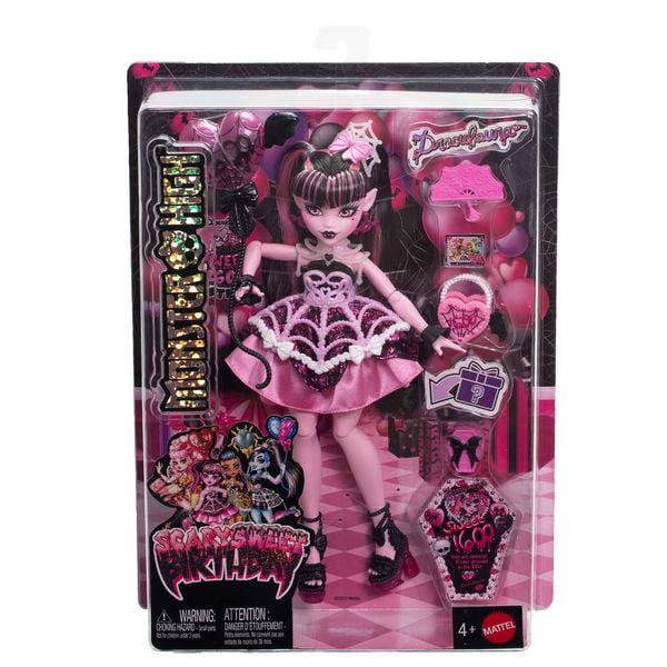 Produktbild: Monster High Scary Sweet Birthday Draculaura-Puppe im Partykleid mit Ballon und Geschenk