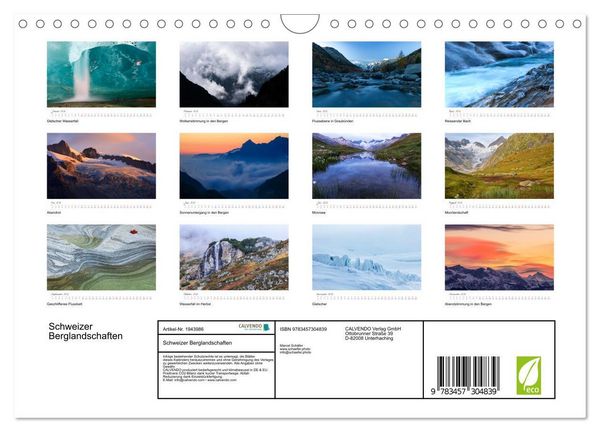 Produktbild: Schweizer Berglandschaften (Wandkalender 2026 DIN A4 quer), CALVENDO Monatskalender