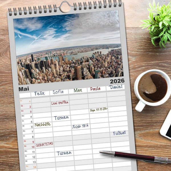Produktbild: Familienplaner 2026 - New York Impressionen mit 5 Spalten (Wandkalender, 21 x 45 cm) CALVENDO