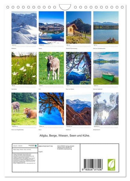 Produktbild: Allg&auml;u, Berge, Wiesen, Seen und K&uuml;he. (Wandkalender 2026 DIN A4 hoch), CALVENDO Monatskalender