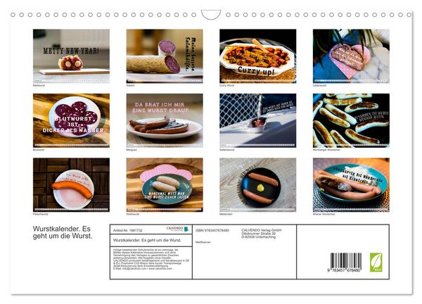 Produktbild: Wurstkalender. Es geht um die Wurst. (Wandkalender 2026 DIN A3 quer), CALVENDO Monatskalender