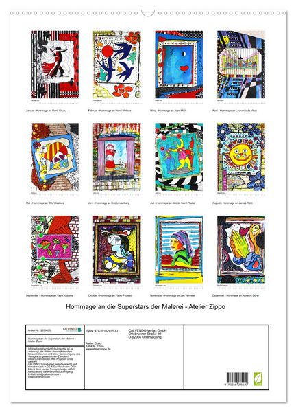 Produktbild: Hommage an die Superstars der Malerei - Atelier Zippo (Wandkalender 2026 DIN A2 hoch), CALVENDO Monatskalender