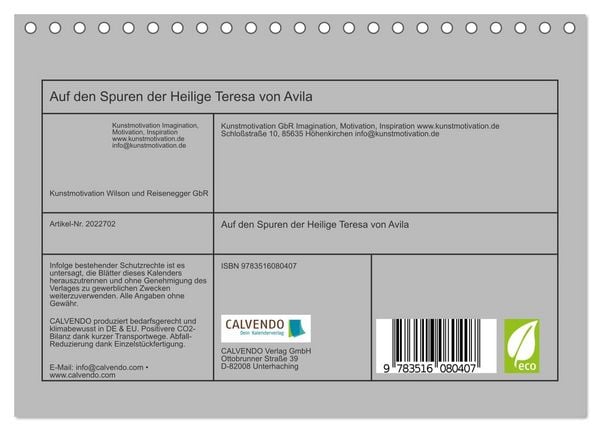Produktbild: Auf den Spuren der Heilige Teresa von Avila (Tischkalender 2026 DIN A5 quer), CALVENDO Monatskalender
