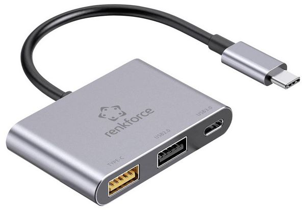 Produktbild: Renkforce RF-6735680 USB-Hub 2+1 Port USB-A, USB-C&reg; USB 3.2 Gen2 10 GBit/s mit USB-C&reg; Stecker Grau RF-TCH-100