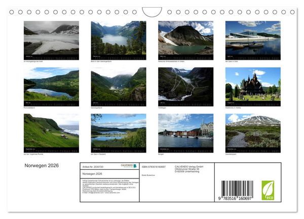 Produktbild: Norwegen 2026 (Wandkalender 2026 DIN A4 quer), CALVENDO Monatskalender