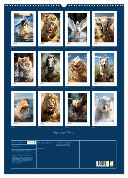 Produktbild: Highspeed Tiere (Wandkalender 2026 DIN A2 hoch), CALVENDO Monatskalender