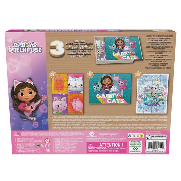 Produktbild: Gabby&rsquo;s Dollhouse Holzpuzzle-Sammlung, 3 miau-tastische Puzzle-Motive mit stabiler Holzbox , jedes besteht aus 24 Teilen, ab 3 Jahren