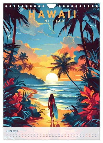 Produktbild: Hawaii - Old School Poster Style (Wandkalender 2026 DIN A4 hoch), CALVENDO Monatskalender