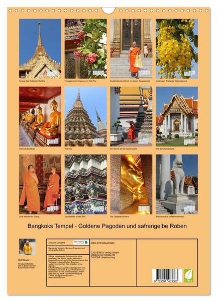 Produktbild: Bangkoks Tempel - Goldene Pagoden und safrangelbe Roben (Wandkalender 2027 DIN A3 hoch), CALVENDO Monatskalender