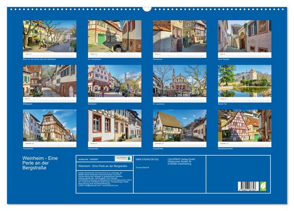 Produktbild: Weinheim - Eine Perle an der Bergstra&szlig;e (Wandkalender 2026 DIN A2 quer), CALVENDO Monatskalender