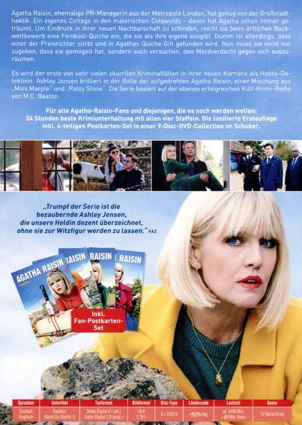Produktbild: Agatha Raisin - Die gro&szlig;e Fanbox mit den Staffeln 1-4 - In limitierter Erstauflage inkl. 4-teiligen-Postkartenset [9 DVDs]