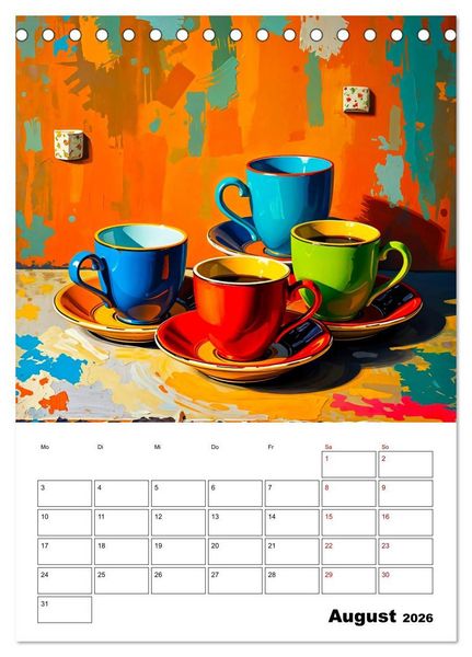 Produktbild: Kaffee trifft Kunst - Aromatische Pinselstriche (Tischkalender 2026 DIN A5 hoch), CALVENDO Monatskalender