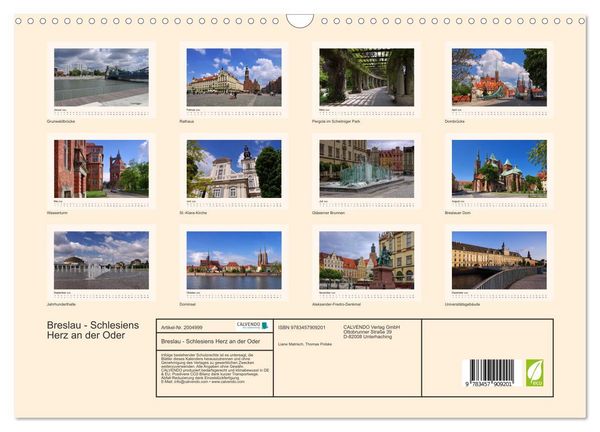 Produktbild: Breslau - Schlesiens Herz an der Oder (Wandkalender 2026 DIN A3 quer), CALVENDO Monatskalender