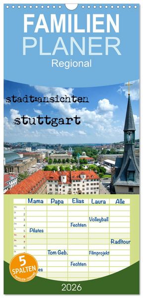 Produktbild: Familienplaner 2026 - stadtansichten stuttgart mit 5 Spalten (Wandkalender, 21 x 45 cm) CALVENDO