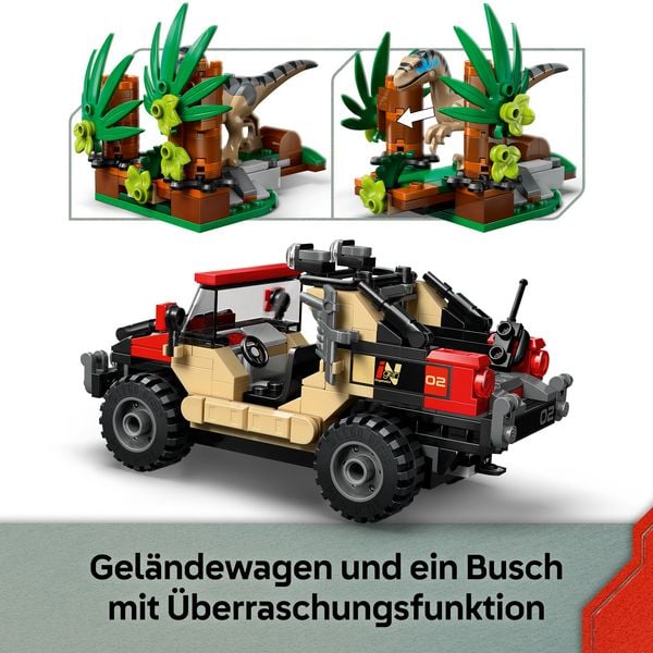 Produktbild: LEGO Jurassic World 76972 Raptor: Verfolgungsjagd mit dem Gel&auml;ndewagen