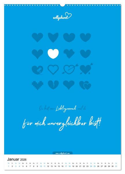 Produktbild: vollgeherzt: Lieblingsmensch-Kalender - Der Wandkalender als Geschenk f&uuml;r ganz besondere Menschen (Wandkalender 2026 DIN A2 hoch), CALVENDO Monatskalender