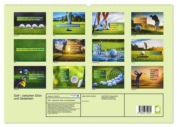 Produktbild: Golf - zwischen Gr&uuml;n und Gedanken (hochwertiger Premium Wandkalender 2027 DIN A2 quer), Kunstdruck in Hochglanz