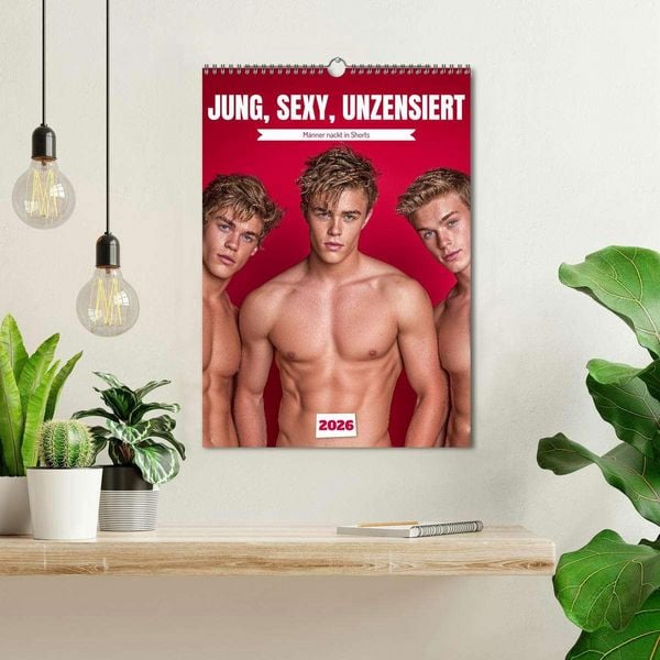 Produktbild: JUNG, SEXY, UNZENSIERT - M&auml;nner nackt in Shorts (Wandkalender 2026 DIN A3 hoch), CALVENDO Monatskalender