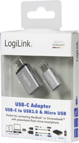 Produktbild: LogiLink USB 3.2 Gen 1 (USB 3.0) Adapter [1x USB-C&reg; Stecker - 1x USB 2.0 Buchse Micro-B, USB 3.2 Gen 1 Buchse A (USB 3.0)] AU0040