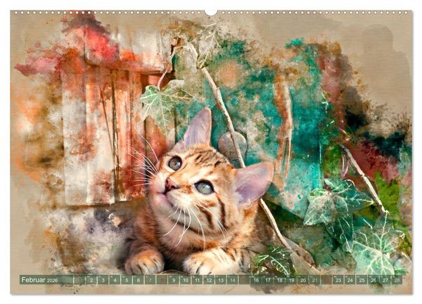 Produktbild: Katzenkalender mausgemalt (hochwertiger Premium Wandkalender 2026 DIN A2 quer), Kunstdruck in Hochglanz