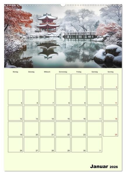 Produktbild: Im japanischen Garten. Zauberhafte Illustrationen (hochwertiger Premium Wandkalender 2026 DIN A2 hoch), Kunstdruck in Hochglanz