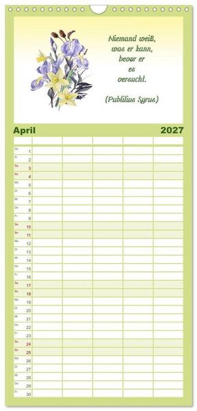 Produktbild: Familienplaner 2027 - 12 unterhaltsame Zitate f&uuml;r ein sch&ouml;nes Jahr mit 5 Spalten (Wandkalender, 21 x 45 cm) CALVENDO