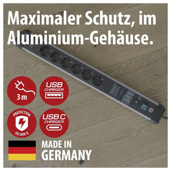 Produktbild: Brennenstuhl 1391010620 &Uuml;berspannungsschutz-Steckdosenleiste Silber, Schwarz Schutzkontakt 1 St.