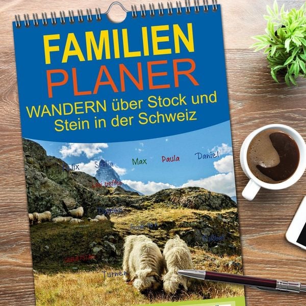 Produktbild: Familienplaner 2026 - WANDERN &uuml;ber Stock und Stein in der Schweiz mit 5 Spalten (Wandkalender, 21 x 45 cm) CALVENDO