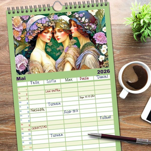 Produktbild: Familienplaner 2026 - Art Deco Freundinnen mit 5 Spalten (Wandkalender, 21 x 45 cm) CALVENDO