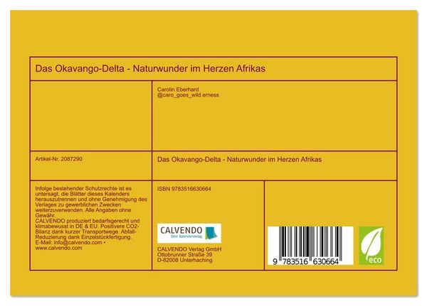 Produktbild: Das Okavango-Delta - Naturwunder im Herzen Afrikas (Tischkalender 2026 DIN A5 quer), CALVENDO Monatskalender