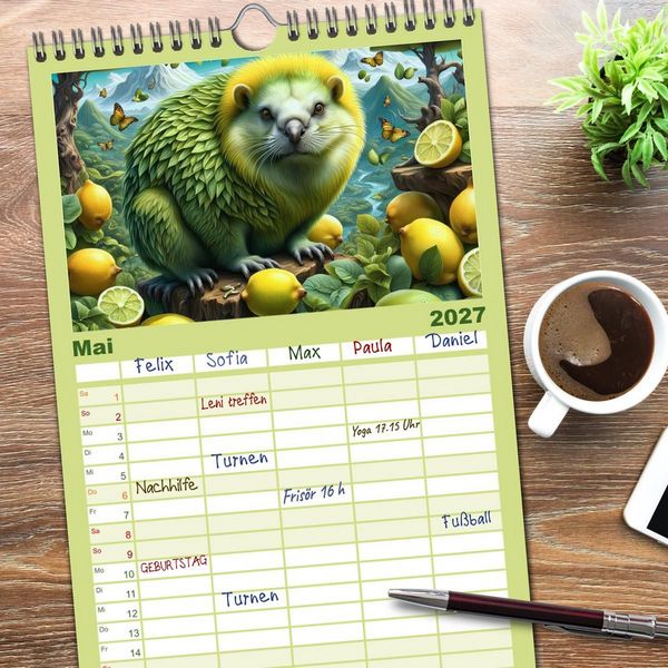 Produktbild: Familienplaner 2027 - Verborgene Welten: Arkanum der mystischen Tierwesen mit 5 Spalten (Wandkalender, 21 x 45 cm) CALVENDO