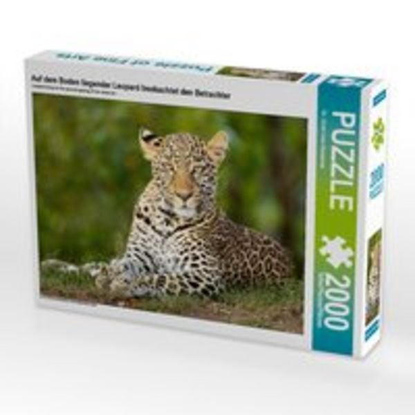 CALVENDO Puzzle Auf dem Boden liegender Leopard beobachtet den Betrachter | 2000 Teile Lege-Größe 90x67cm Foto-Puzzle für glückliche Stunden