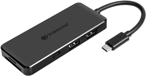 Transcend TS-HUB5C USB 2.0-Hub mit eingebautem SD-Kartenleser, mit USB-C® Stecker, mit Schnellladeport Schwarz