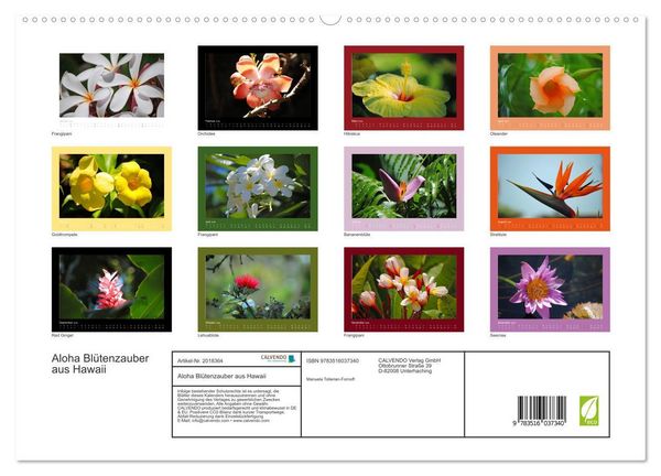 Produktbild: Aloha Bl&uuml;tenzauber aus Hawaii (hochwertiger Premium Wandkalender 2026 DIN A2 quer), Kunstdruck in Hochglanz