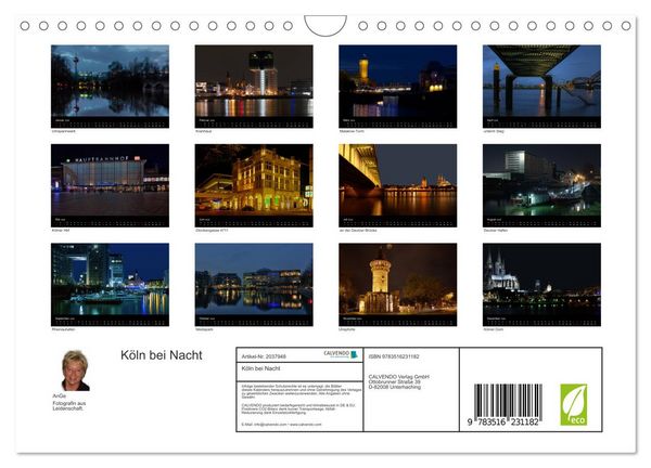 Produktbild: K&ouml;ln bei Nacht (Wandkalender 2026 DIN A4 quer), CALVENDO Monatskalender