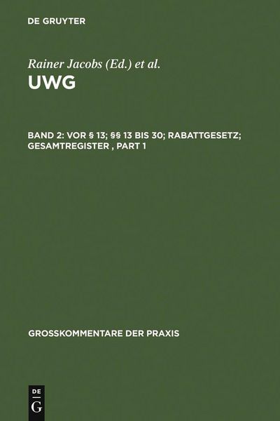 Produktbild: Vor &sect; 13; &sect;&sect; 13 bis 30; Rabattgesetz; Gesamtregister