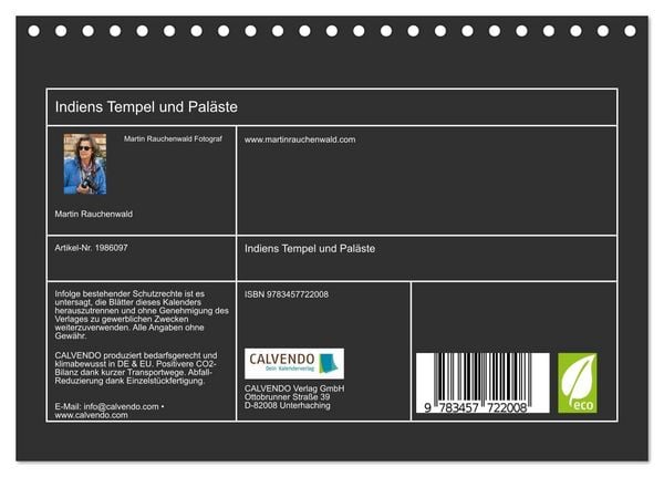 Produktbild: Indiens Tempel und Pal&auml;ste (Tischkalender 2026 DIN A5 quer), CALVENDO Monatskalender
