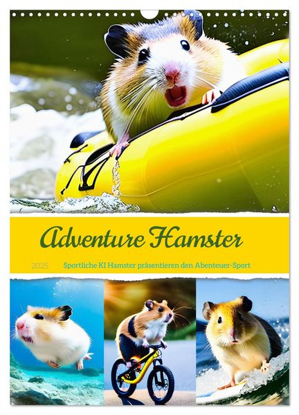 Adventure Hamster - Sportliche KI Hamster präsentieren den Abenteuer-Sport (Wandkalender 2025 DIN A3 hoch), CALVENDO Mon