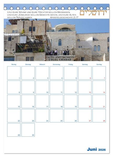Produktbild: Jerusalem Kalender mit Bibelworten und Planer! (Tischkalender 2026 DIN A5 hoch), CALVENDO Monatskalender
