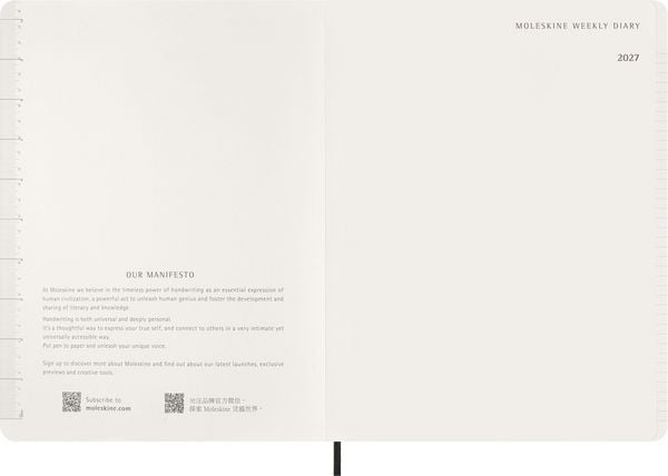 Produktbild: Moleskine 15 Monate Essential Wochenkalender 2026/2027, 1 Wo = 2 Seiten, vertikal, XXL, weicher Einband, Schwarz
