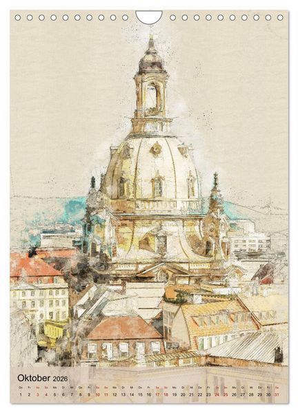 Produktbild: Dresden wie gemalt (Wandkalender 2026 DIN A4 hoch), CALVENDO Monatskalender