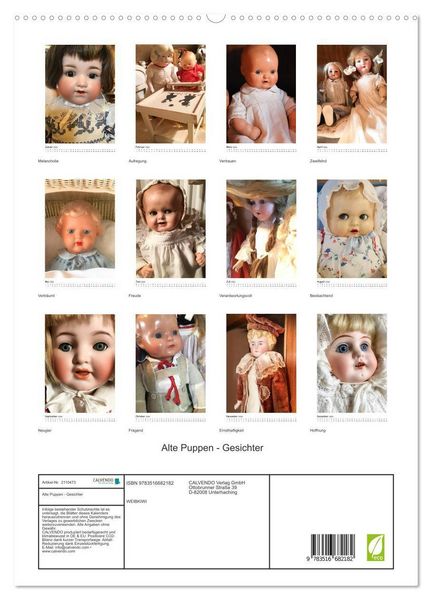 Produktbild: Alte Puppen - Gesichter (hochwertiger Premium Wandkalender 2026 DIN A2 hoch), Kunstdruck in Hochglanz