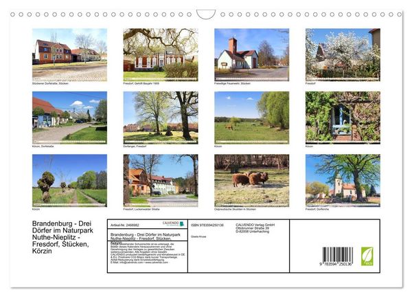 Produktbild: Brandenburg - Drei D&ouml;rfer im Naturpark Nuthe-Nieplitz - Fresdorf, St&uuml;cken, K&ouml;rzin (Wandkalender 2027 DIN A3 quer), CALVENDO Monatskalender