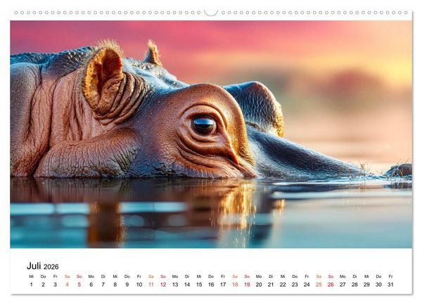 Produktbild: Flusspferde - die stillen Giganten (hochwertiger Premium Wandkalender 2026 DIN A2 quer), Kunstdruck in Hochglanz
