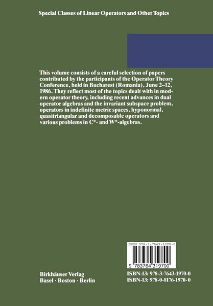 Produktbild: Special Classes of Linear Operators and Other Topics